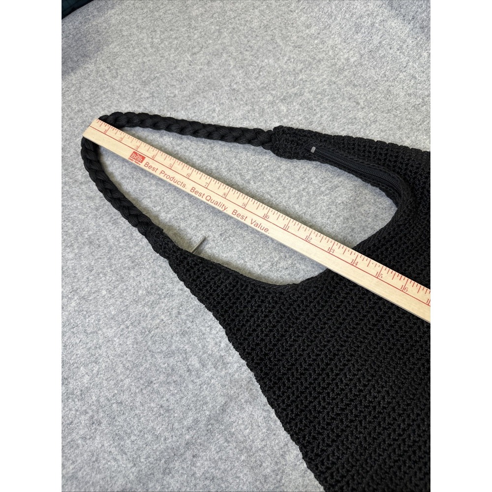The Sak Hobo Crochet Shoulder Bag Black Woven Zip Solid Minimalist Capsule - Picture 7 of 14